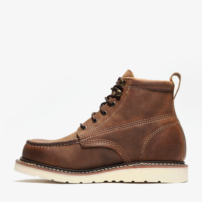 Frontier Plus 6" Men's Moc Toe Unlined Work Boot - Crazy Brown