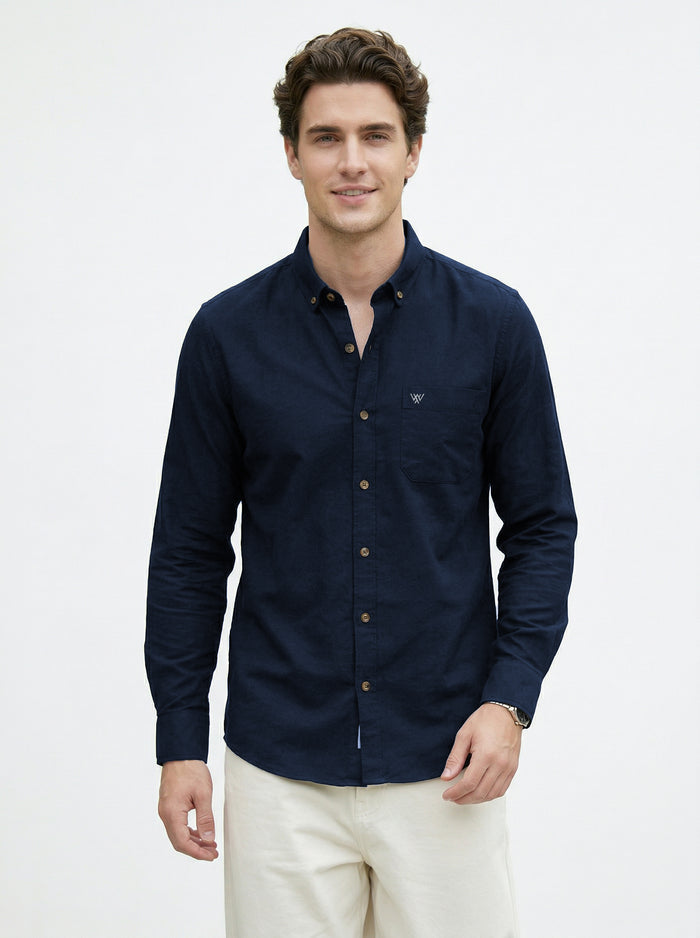 Full-Sleeve Breeze Linen Shirt in Navy Blue