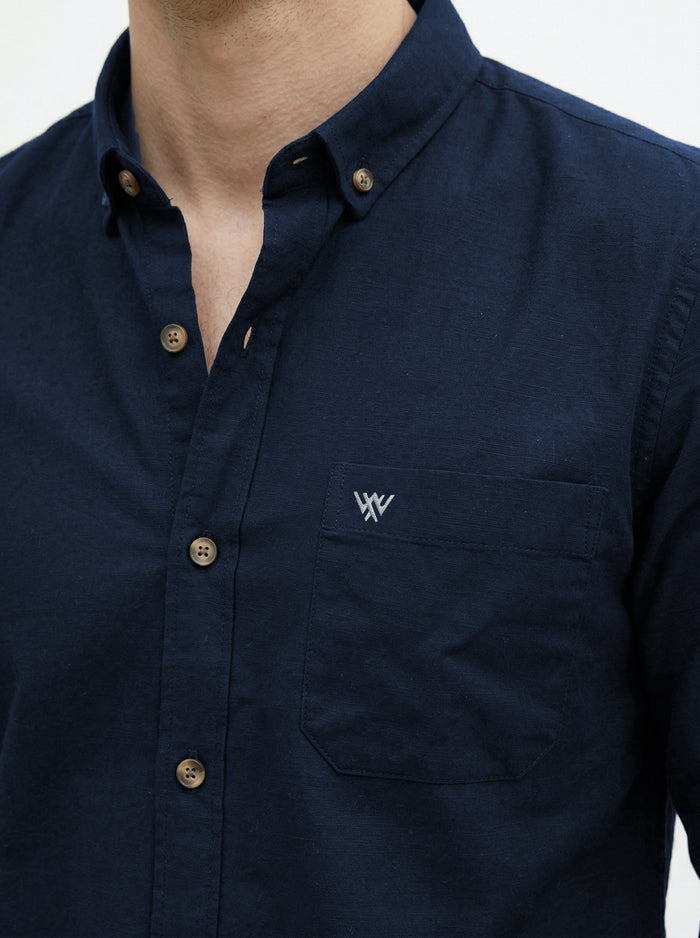 Full-Sleeve Breeze Linen Shirt in Navy Blue