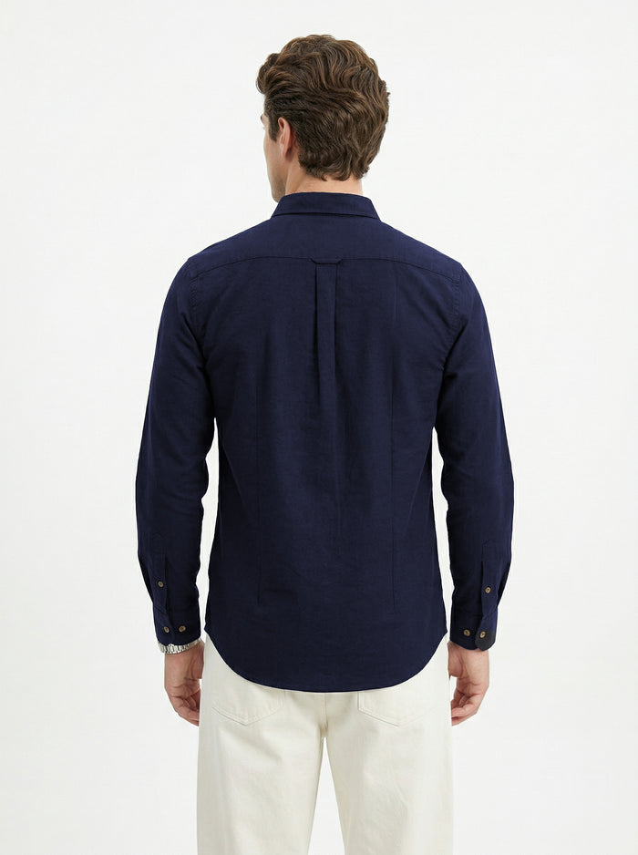 Full-Sleeve Breeze Linen Shirt in Navy Blue