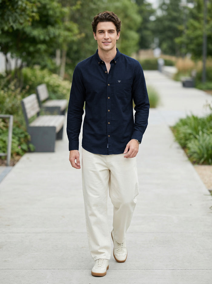 Full-Sleeve Breeze Linen Shirt in Navy Blue