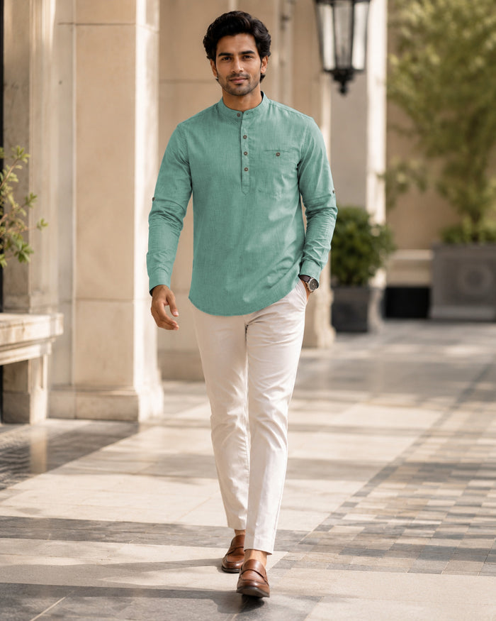 Full Sleeve Kurta Shirt in Basil Green