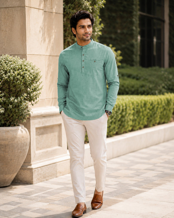Full Sleeve Kurta Shirt in Basil Green