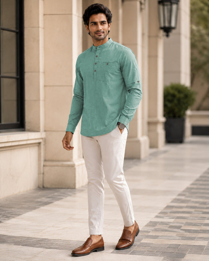 Full Sleeve Kurta Shirt in Basil Green