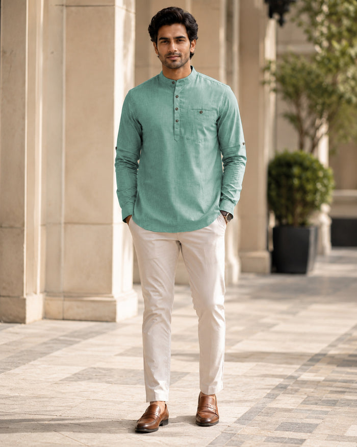 Full Sleeve Kurta Shirt in Basil Green