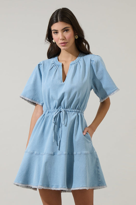 Gabriella Denim Fray Mini Dress