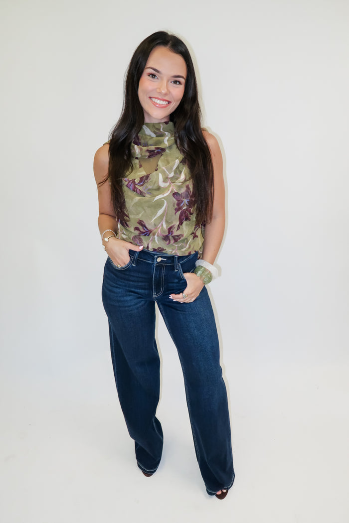 Garden Sketch Iris Print Sleeveless Top - The Pink Tulip Clothing