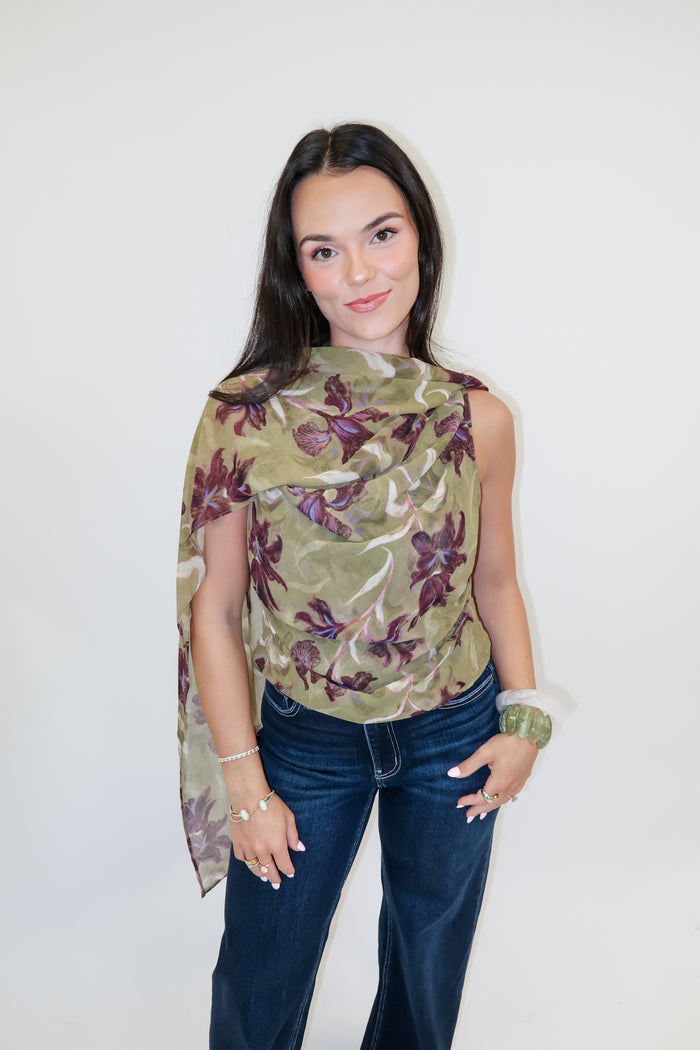 Garden Sketch Iris Print Sleeveless Top - The Pink Tulip Clothing