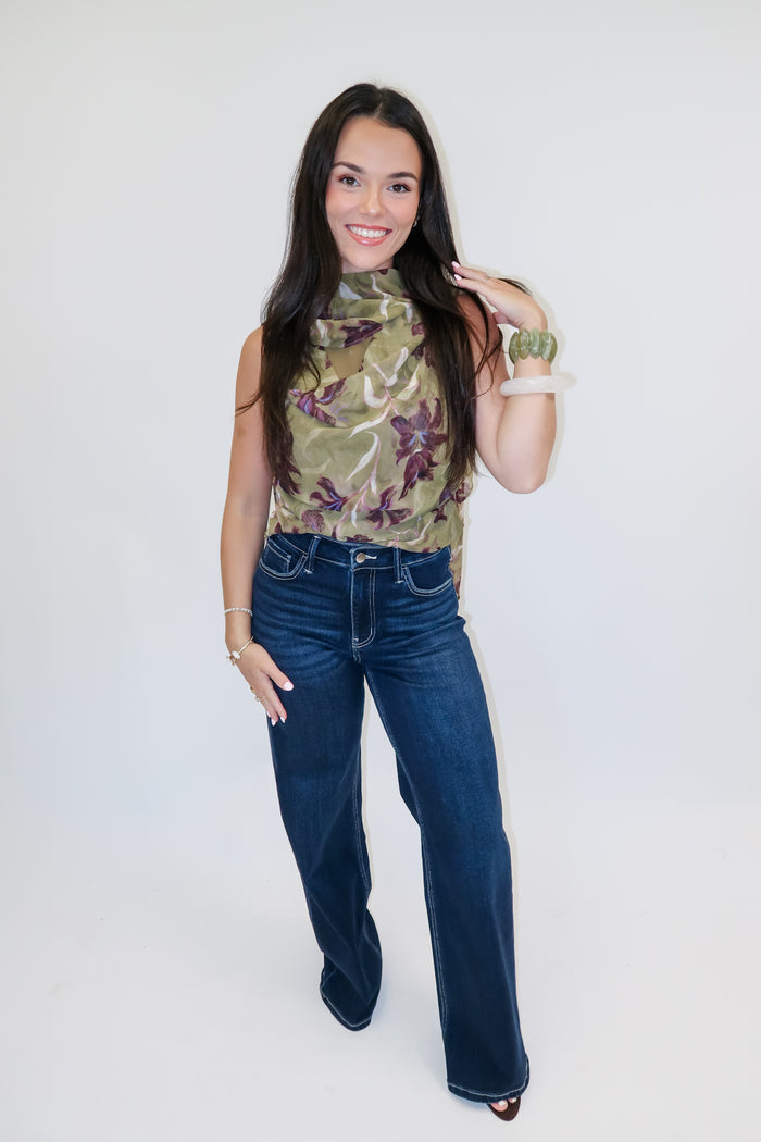 Garden Sketch Iris Print Sleeveless Top - The Pink Tulip Clothing
