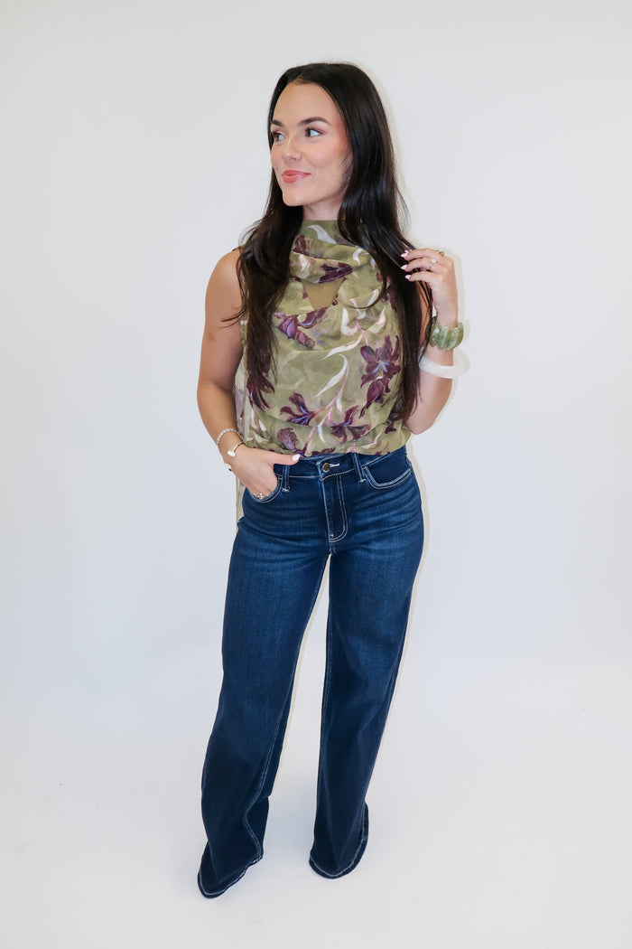 Garden Sketch Iris Print Sleeveless Top - The Pink Tulip Clothing