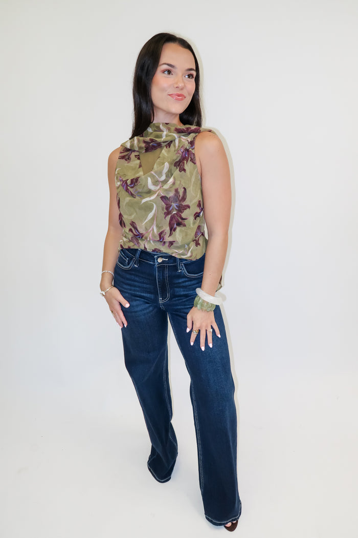 Garden Sketch Iris Print Sleeveless Top - The Pink Tulip Clothing