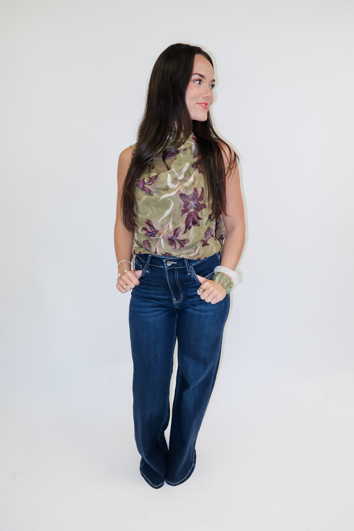 Garden Sketch Iris Print Sleeveless Top - The Pink Tulip Clothing
