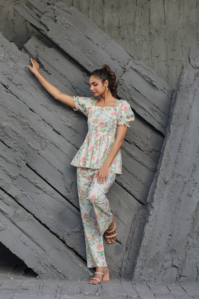 Gardenia on Smoked Cotton Co-ord Set