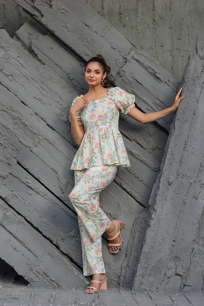 Gardenia on Smoked Cotton Co-ord Set
