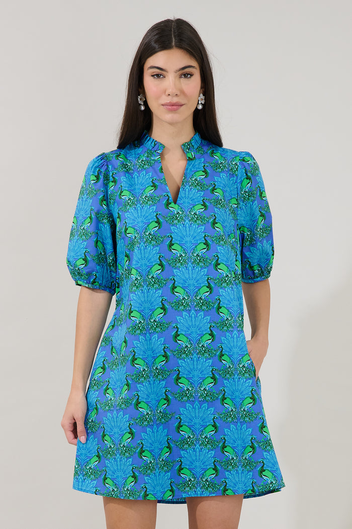 Genia Shift Mini Dress Peacock