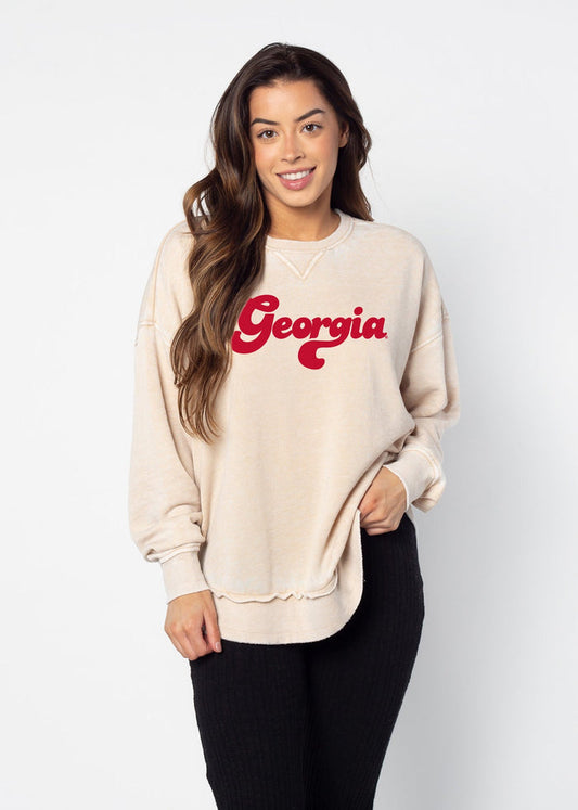 Georgia Bulldogs Women's Oatmeal Burnout Campus Pullover