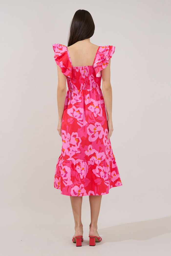 Girona Smocked Ruffle Midi Dress Floral