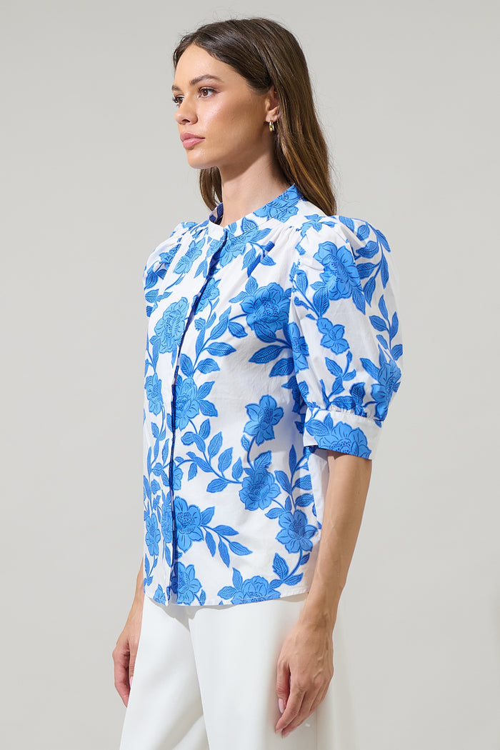 Glantis Floral Klina Drape Sleeve Top