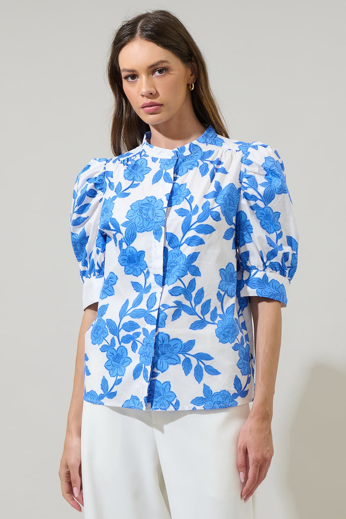 Glantis Floral Klina Drape Sleeve Top