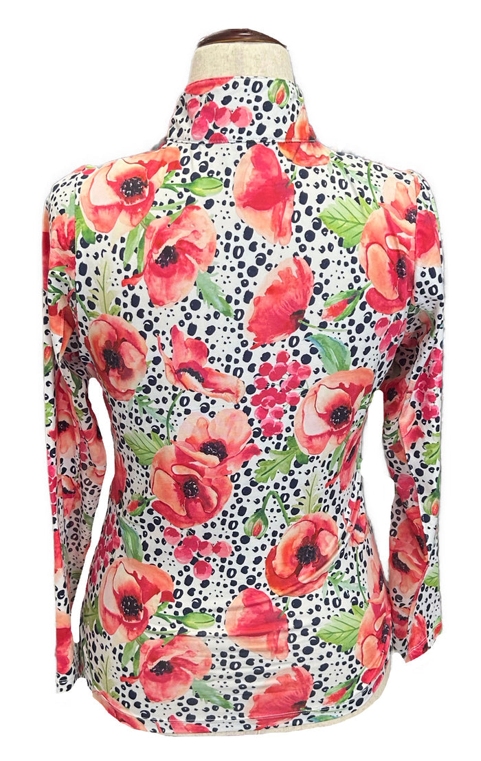 Gottex Peach, Navy & White Floral Patterned Women's Golf Pullover Size S