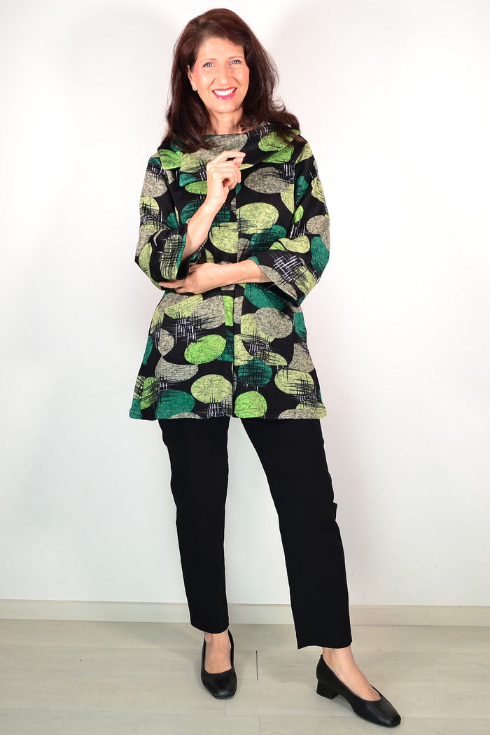 Green Spots Winter Tunic Top by Wishstone, featuring a cozy fabric and stylish green spotted design, perfect for winter wear.