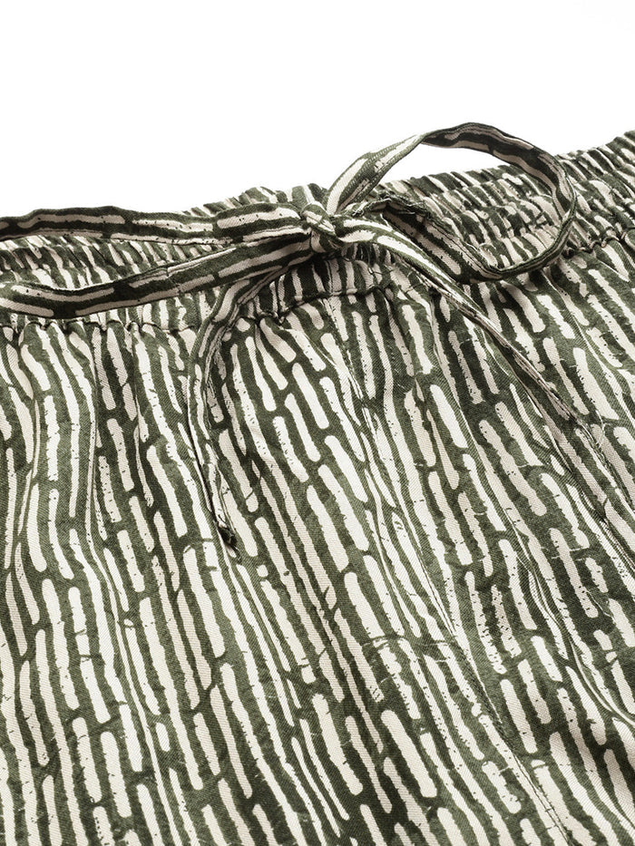 Green Striped Printed Pencil Pant, Green Pencil Pant, Striped Pencil Pant, Printed Pants for Women, Green Casual Pants