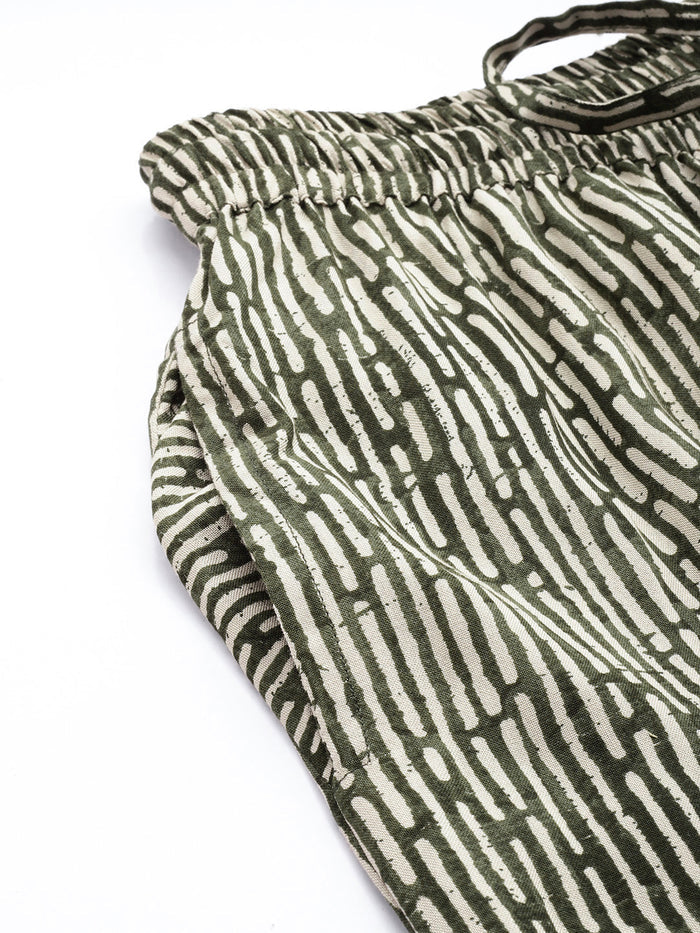 Green Striped Printed Pencil Pant, Green Pencil Pant, Striped Pencil Pant, Printed Pants for Women, Green Casual Pants