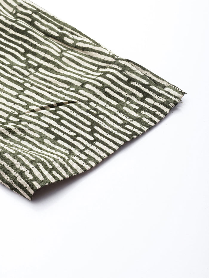 Green Striped Printed Pencil Pant, Green Pencil Pant, Striped Pencil Pant, Printed Pants for Women, Green Casual Pants
