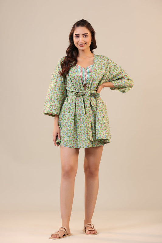 Green Sundae on Crop Cotton Three Piece Shorts set