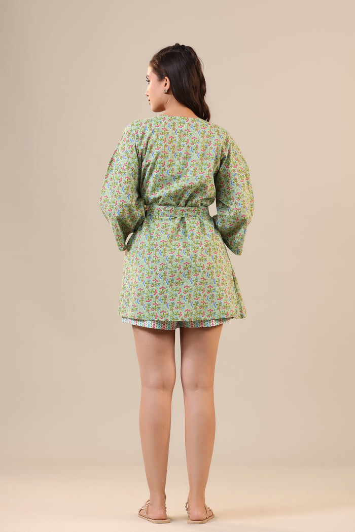 Green Sundae on Crop Cotton Three Piece Shorts set