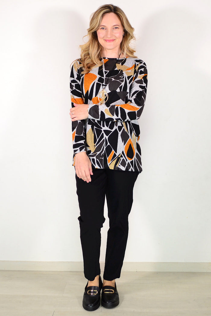 Grey Black Orange Fleece Tunic Top