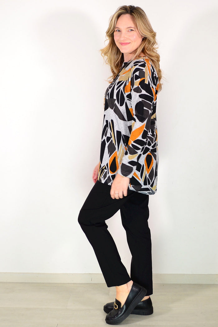 Grey Black Orange Fleece Tunic Top