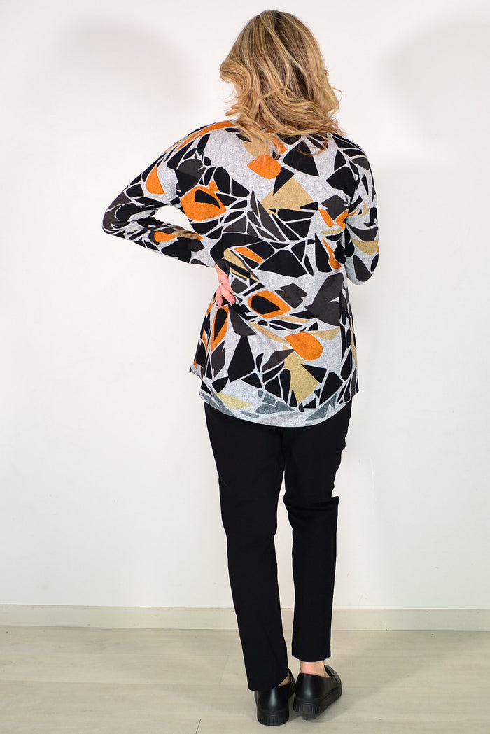 Grey Black Orange Fleece Tunic Top