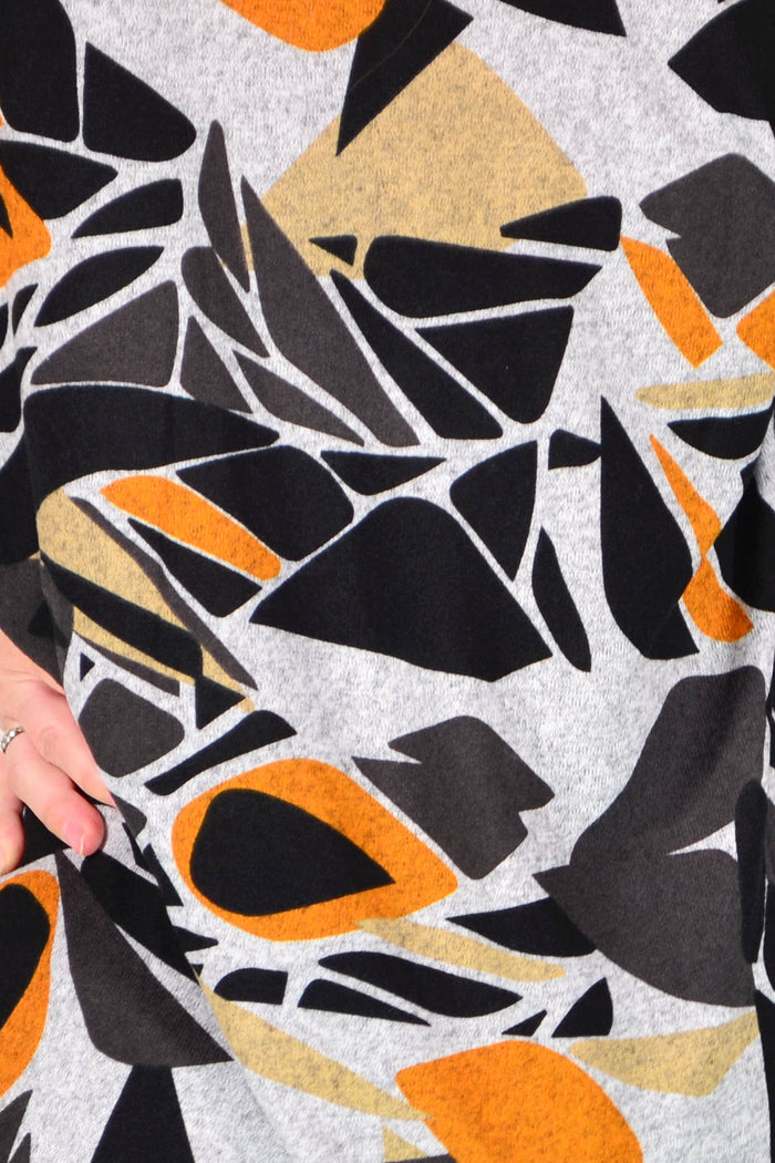 Grey Black Orange Fleece Tunic Top
