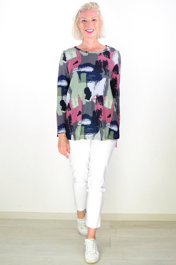 Grey Pink Sage Paint Splash Tunic Top