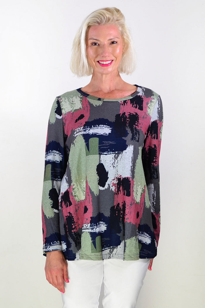 Grey Pink Sage Paint Splash Tunic Top