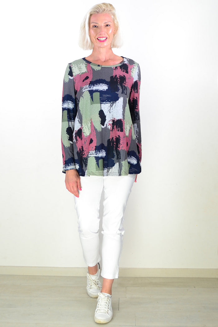 Grey Pink Sage Paint Splash Tunic Top
