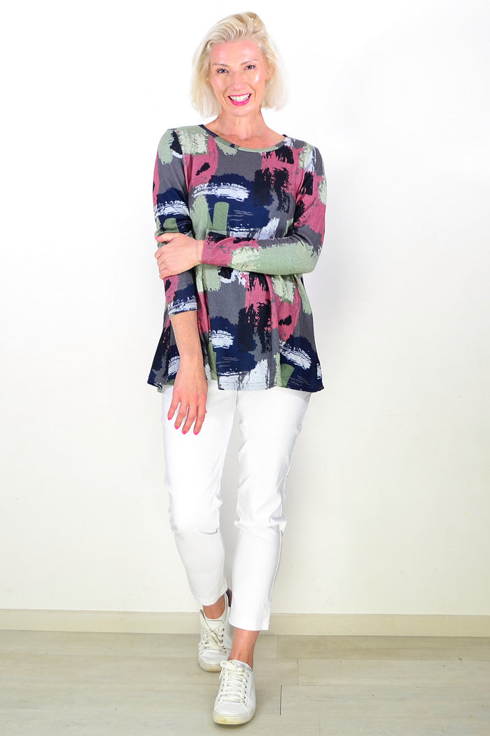 Grey Pink Sage Paint Splash Tunic Top