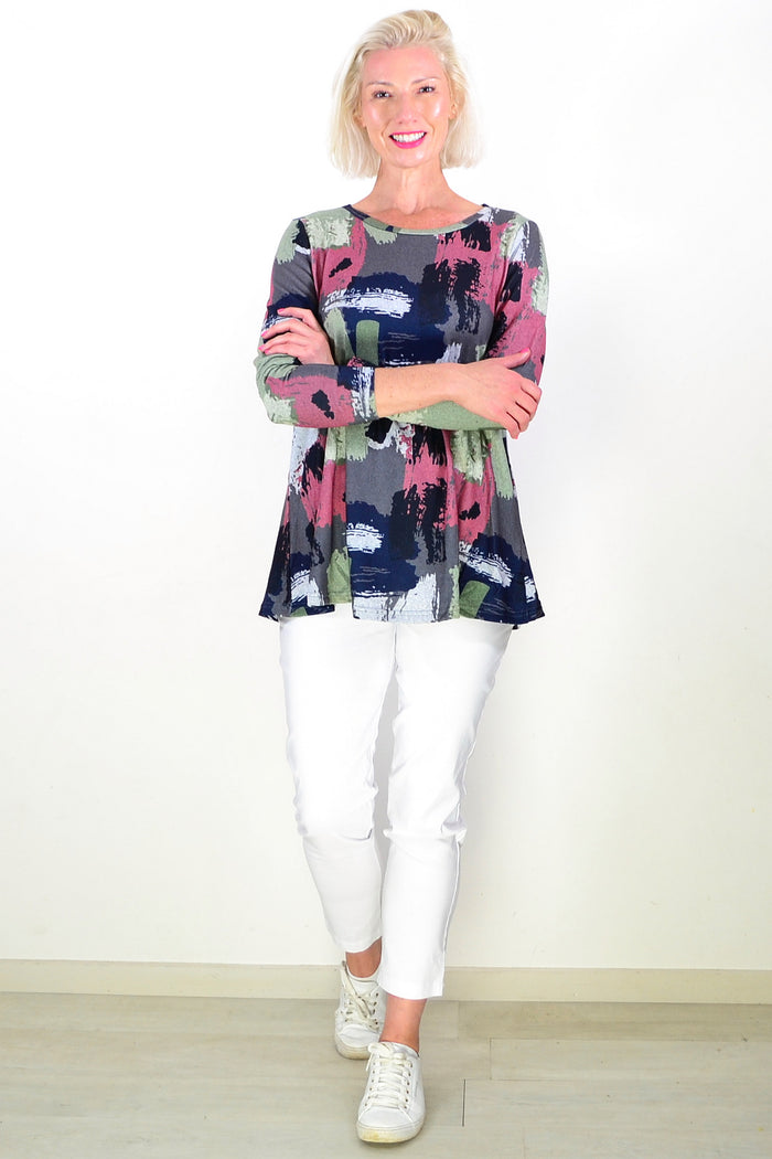 Grey Pink Sage Paint Splash Tunic Top