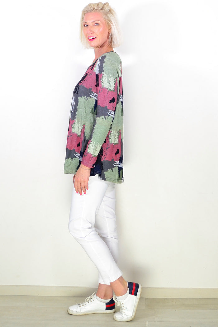 Grey Pink Sage Paint Splash Tunic Top