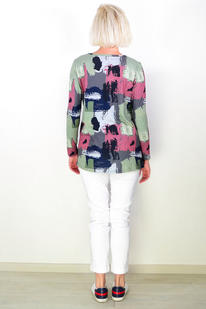 Grey Pink Sage Paint Splash Tunic Top