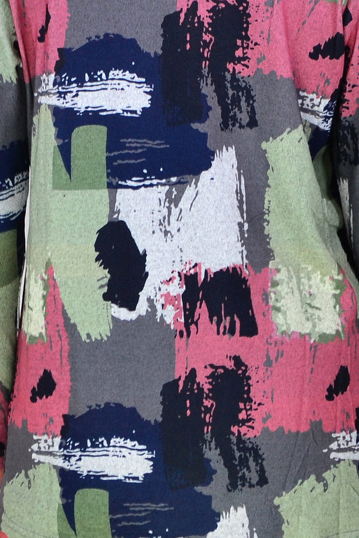 Grey Pink Sage Paint Splash Tunic Top