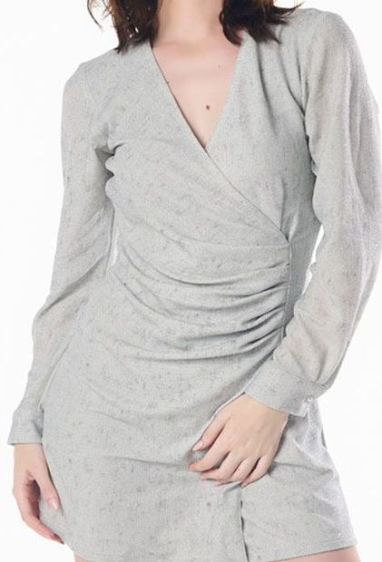 Grey Self Design Wrap Dress for Women