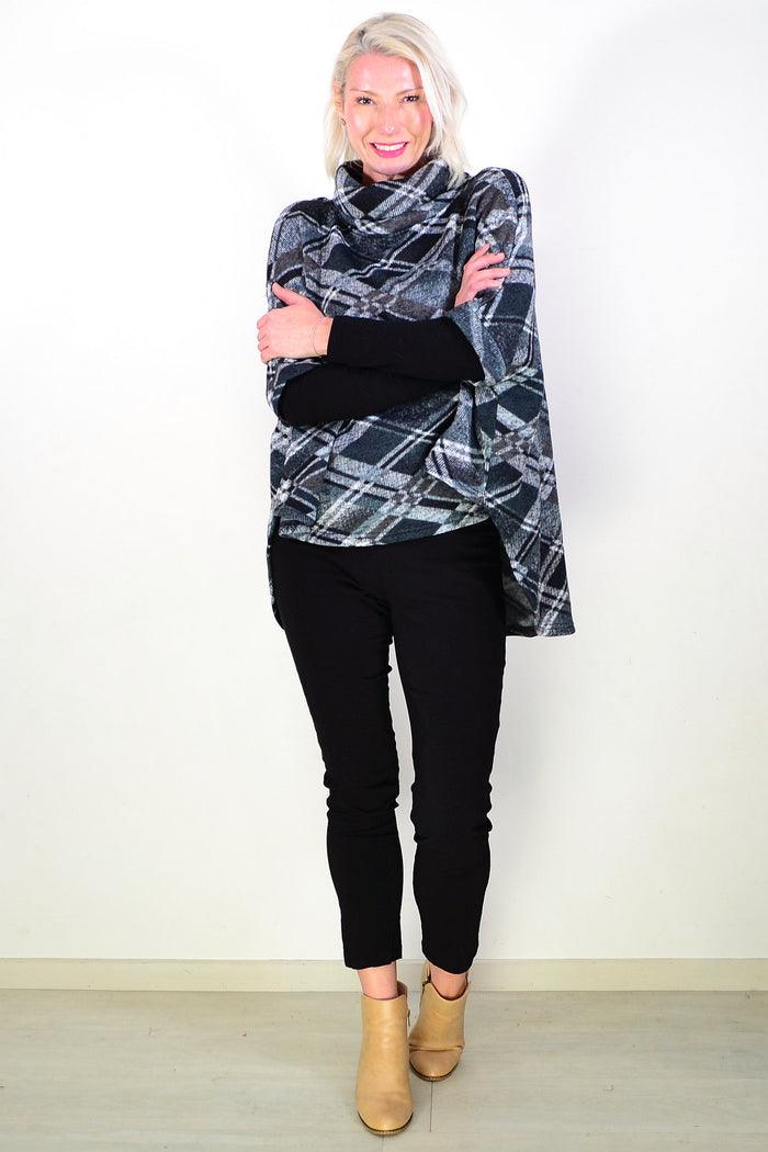 Grey Squares Hi Low Tunic Jumper