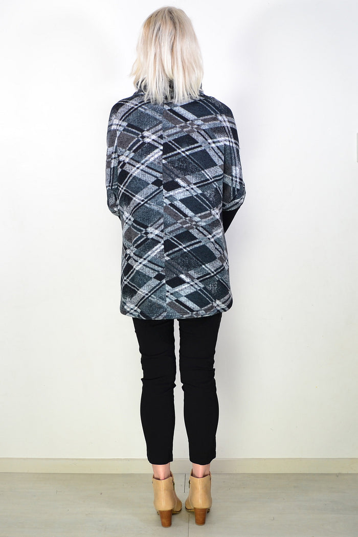Grey Squares Hi Low Tunic Jumper