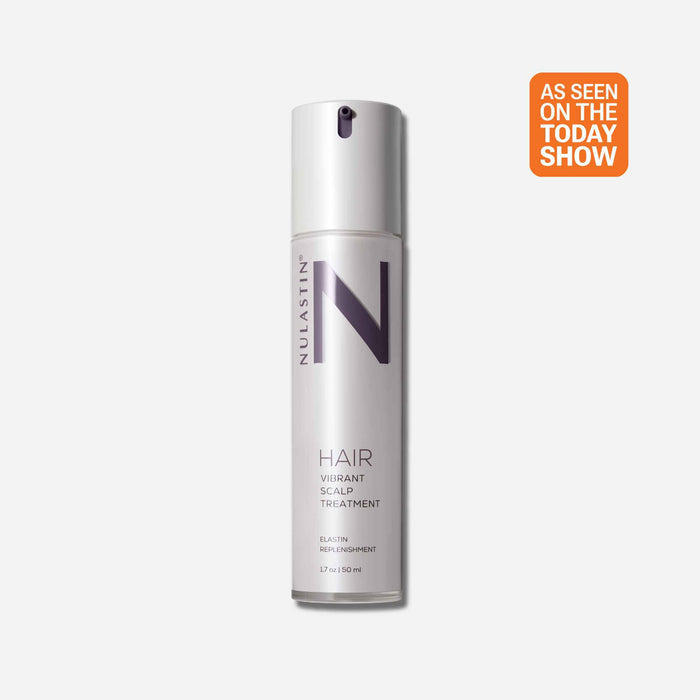 Front view of HAIR Vibrant Scalp Treatment 1.7 oz bottle showing NULASTIN logo and Today Show badge on light background