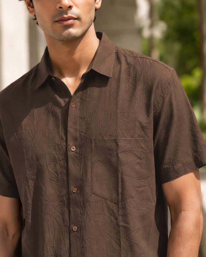 Half-Sleeve Crush Viscose Shirt in Brown
