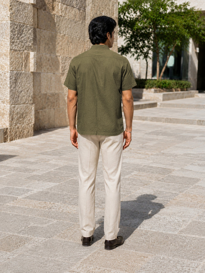 Half-Sleeve Crush Viscose Shirt in Green
