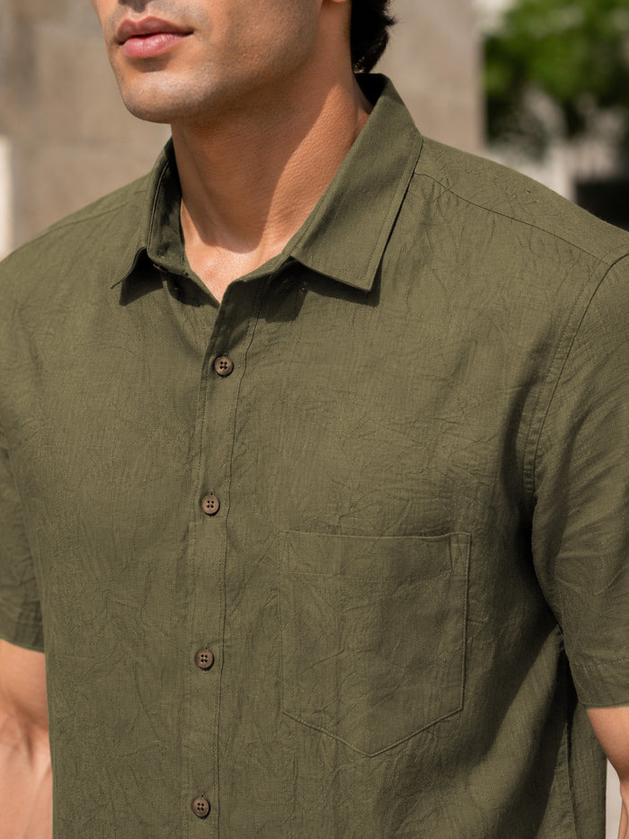 Half-Sleeve Crush Viscose Shirt in Green