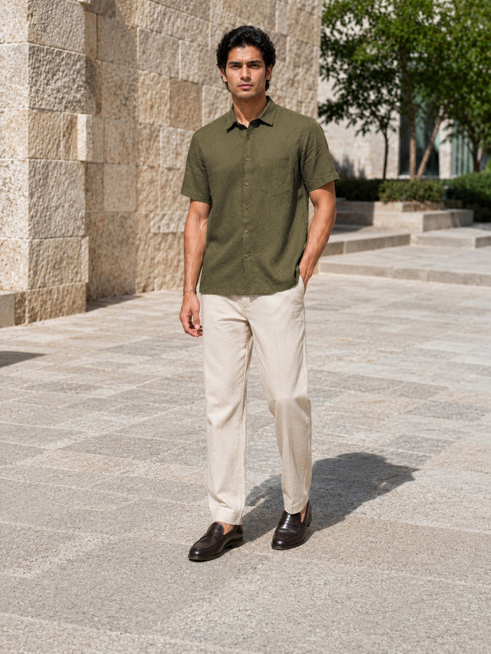 Half-Sleeve Crush Viscose Shirt in Green